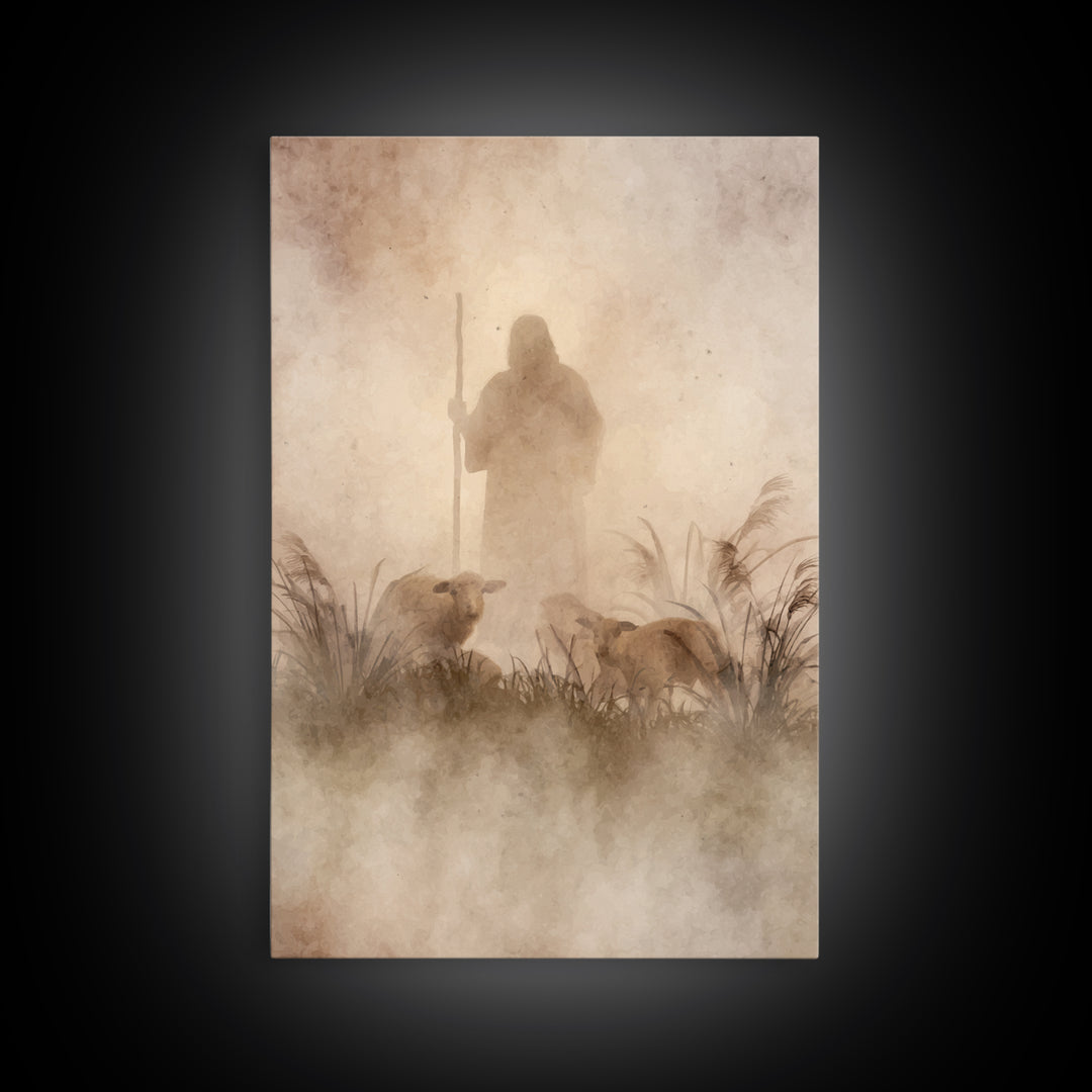 Guardian In The Mist | Framed Canvas Print | Christian Art Canvas | Jesus Painting | Moody Christian Art | Christian Wall Art | Subtle Chri