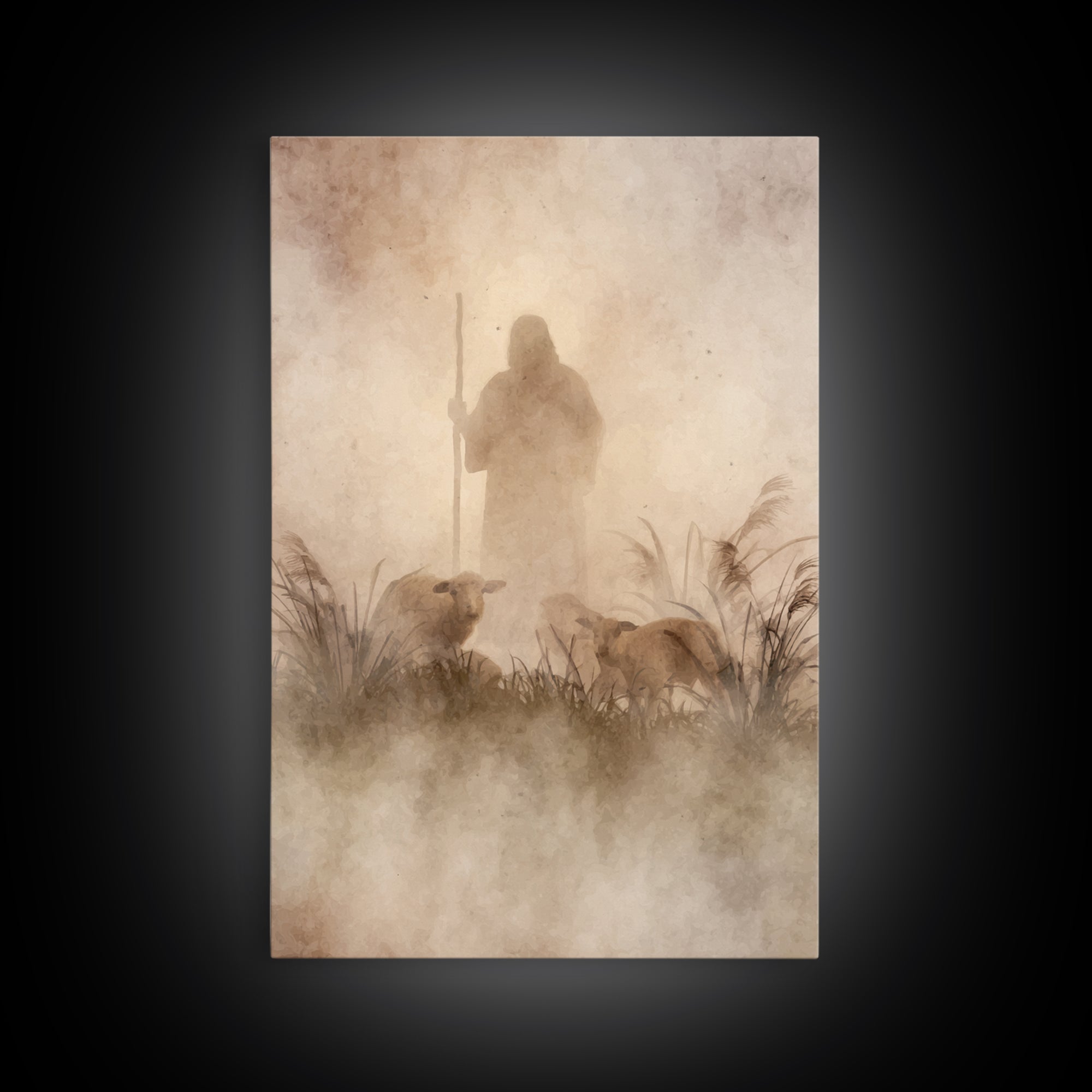 Guardian In The Mist | Framed Canvas Print | Christian Art Canvas | Jesus Painting | Moody Christian Art | Christian Wall Art | Subtle Chri