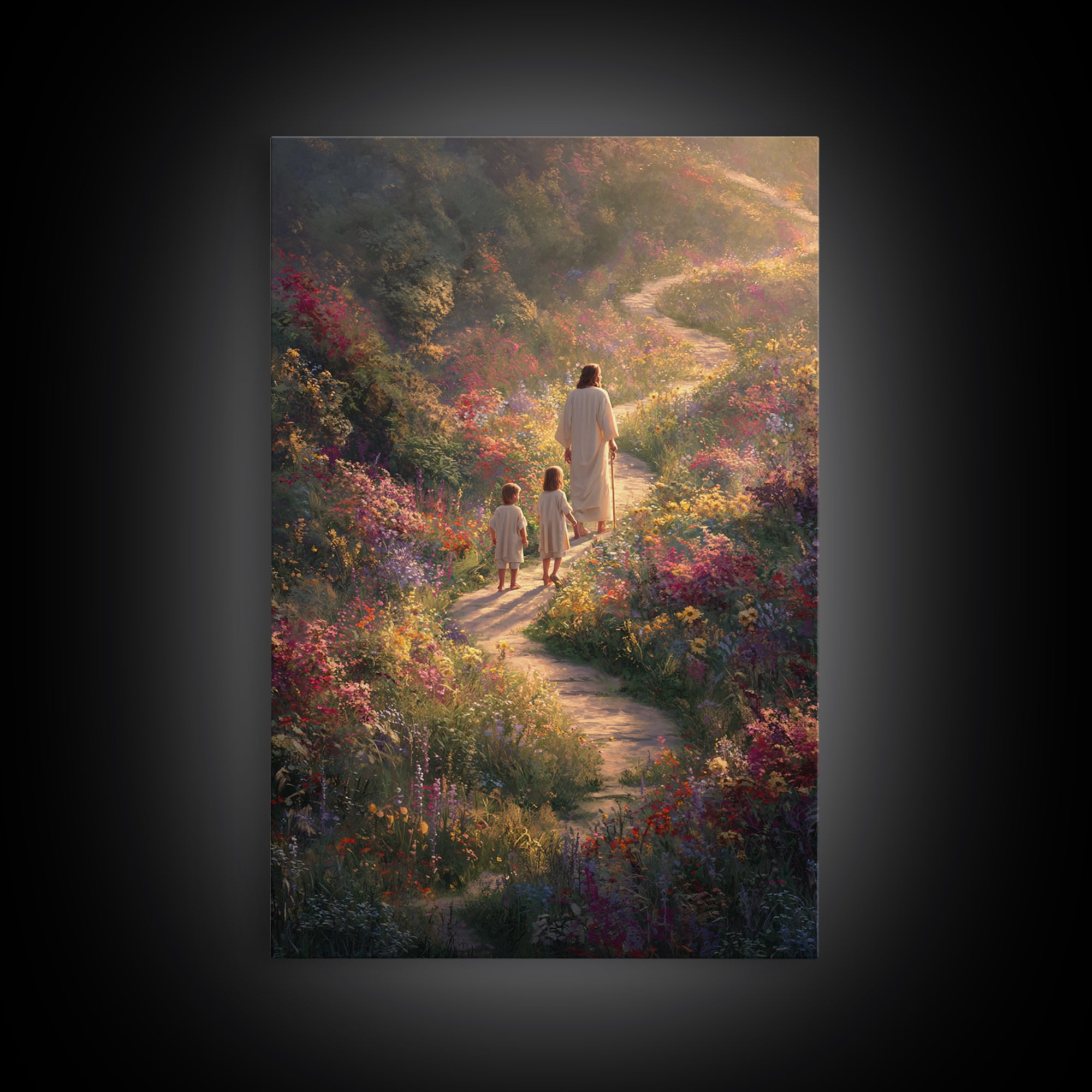 Eternal Bloom Path, Framed Canvas Print, Christian Wall Art, Jesus Painting, Christian Art Canvas, Christian Christmas Art, Christian Decor
