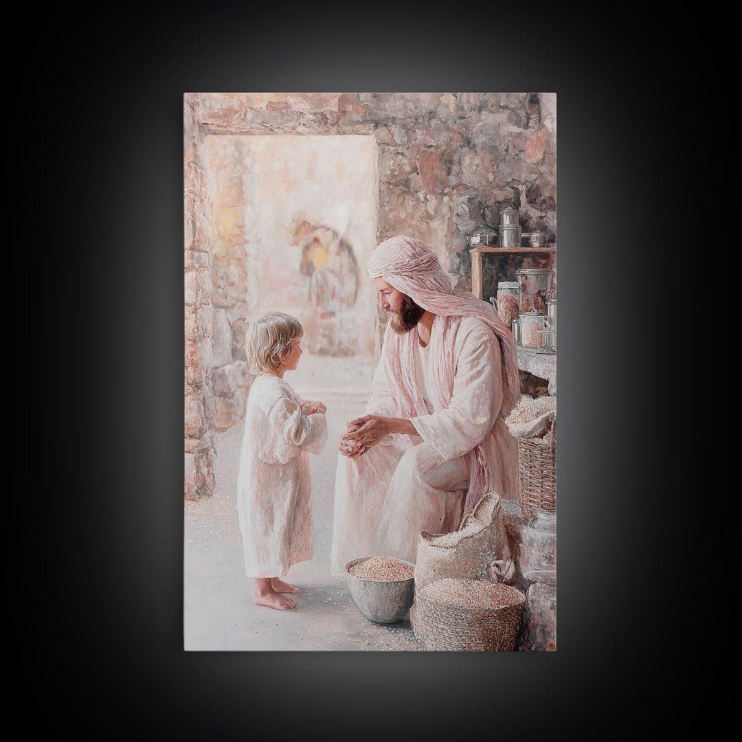 Gentle Provision – Framed Canvas Print – Christian Wall Art – Jesus Painting – Christian Art Canvas – Rustic Christian Art – Christian Deco