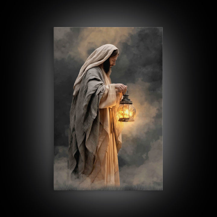 Guiding Lantern – Framed Canvas Print – Christian Wall Art – Jesus Painting – Christian Art Canvas – Moody Christian Art – Christian Gift
