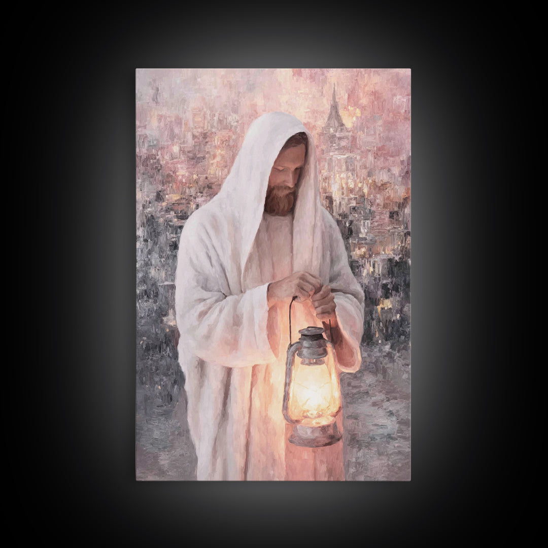 City Of Light – Framed Canvas Print – Christian Wall Art – Jesus Painting – Christian Art Canvas – Modern Christian Art – Christian Gift Id