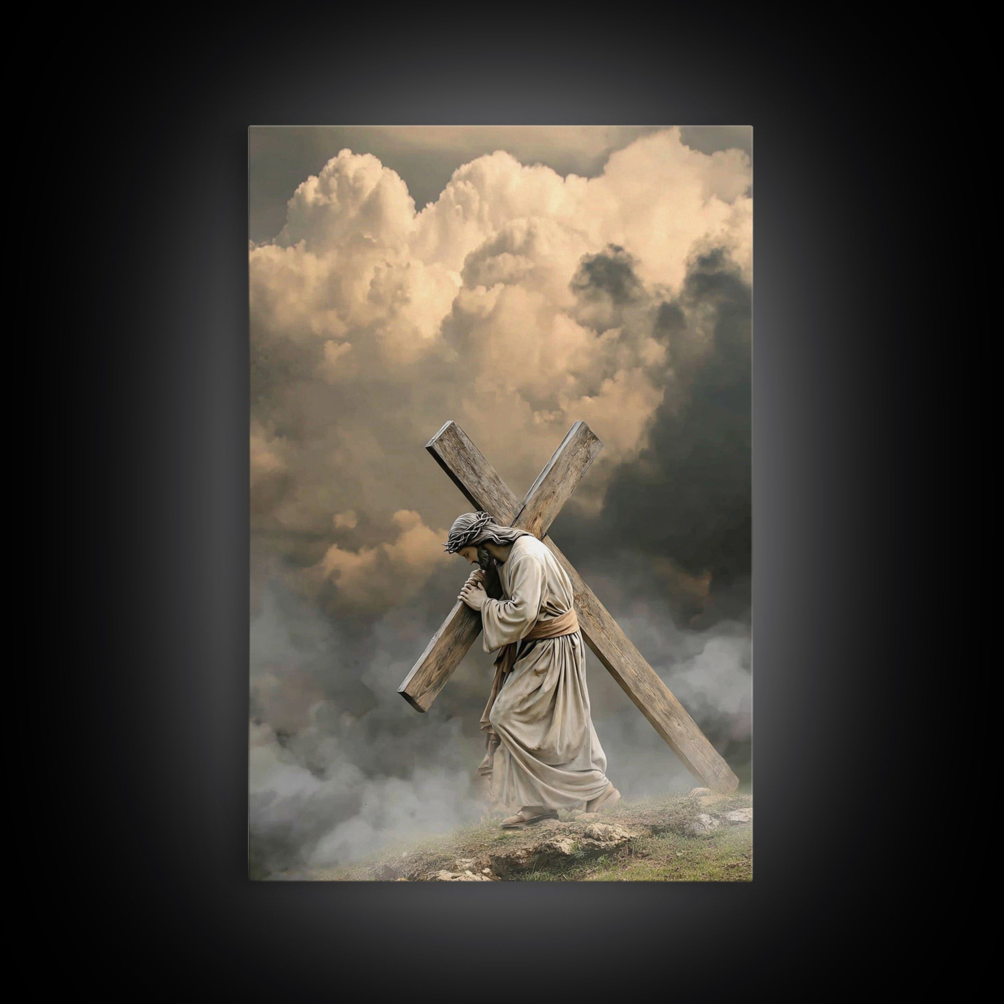 Enduring Savior – Framed Canvas Print – Large Jesus Painting – Christian Art – Christian Wall Art – Moody Christian Art – Christian Christm