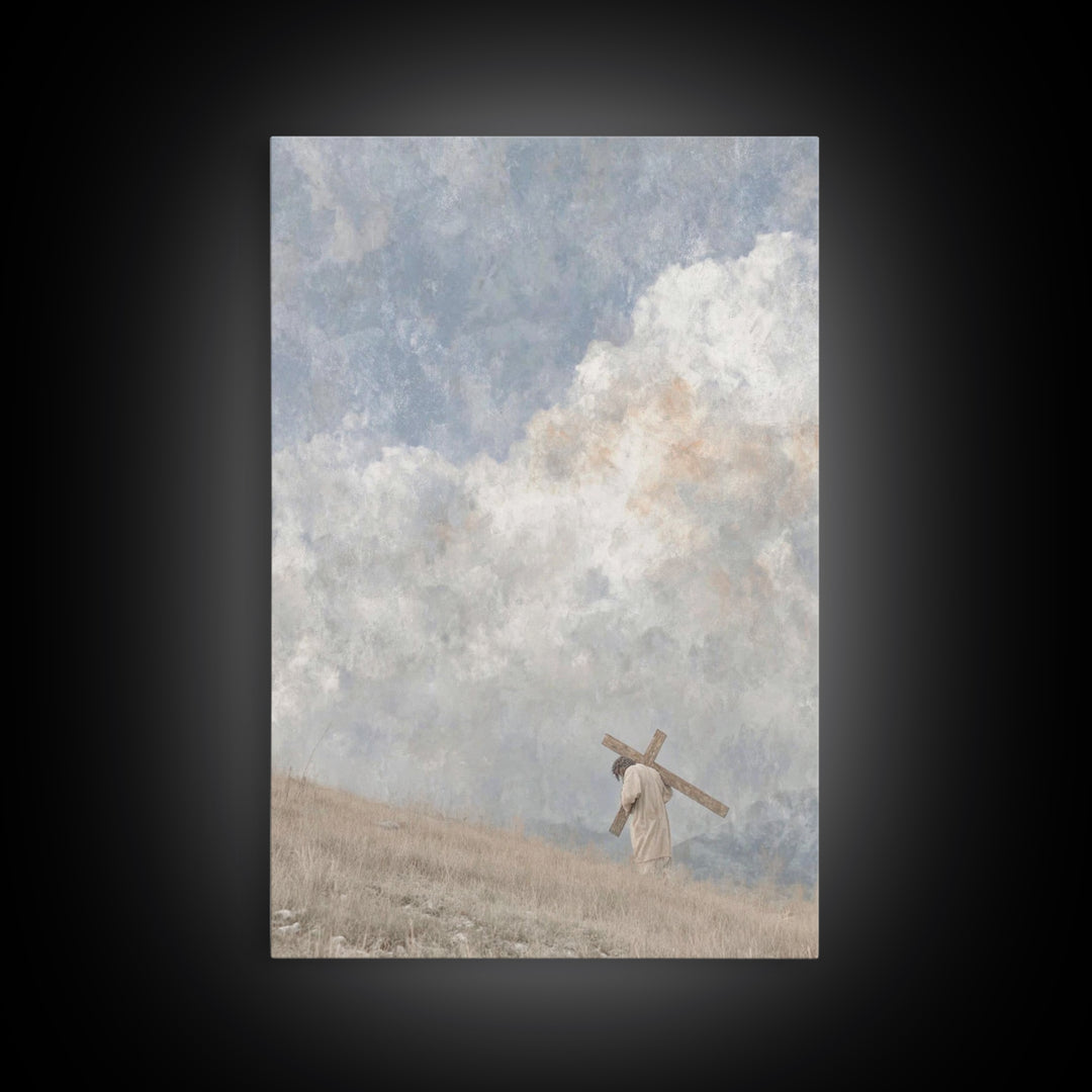 Silent Burden Road, Framed Canvas Print, Christian Art Canvas, Christian Paintings, Jesus Wall Art, Minimalist Christian Art, Subtle Christ