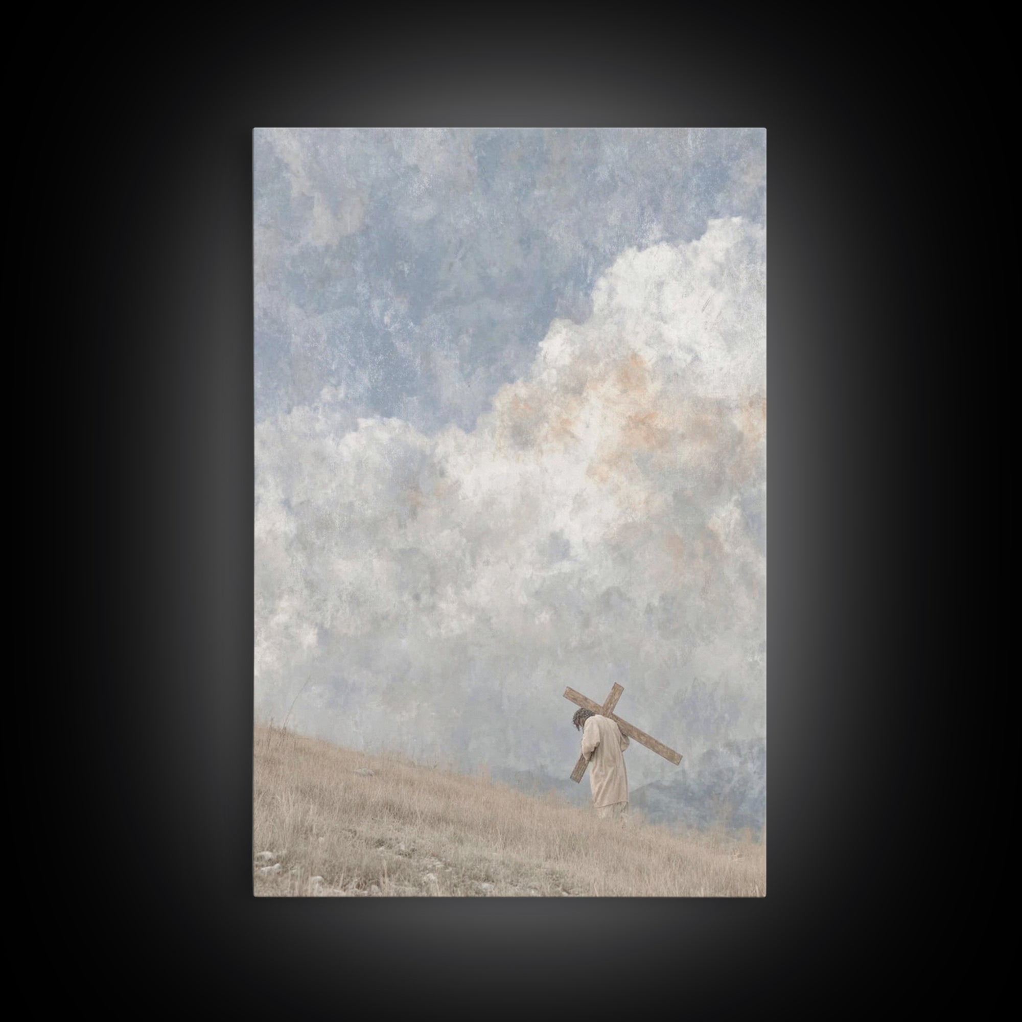 Silent Burden Road, Framed Canvas Print, Christian Art Canvas, Christian Paintings, Jesus Wall Art, Minimalist Christian Art, Subtle Christ