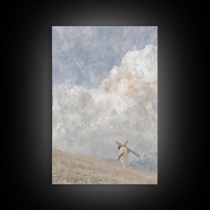 Silent Burden Road, Framed Canvas Print, Christian Art Canvas, Christian Paintings, Jesus Wall Art, Minimalist Christian Art, Subtle Christ