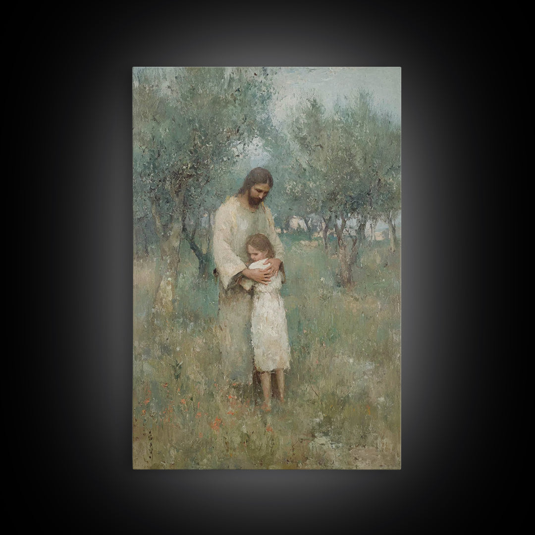 The Loving Shelter | Framed Canvas Print | Jesus Painting | Christian Wall Art | Christian Art Print | Modern Christian Art | Christian Gif