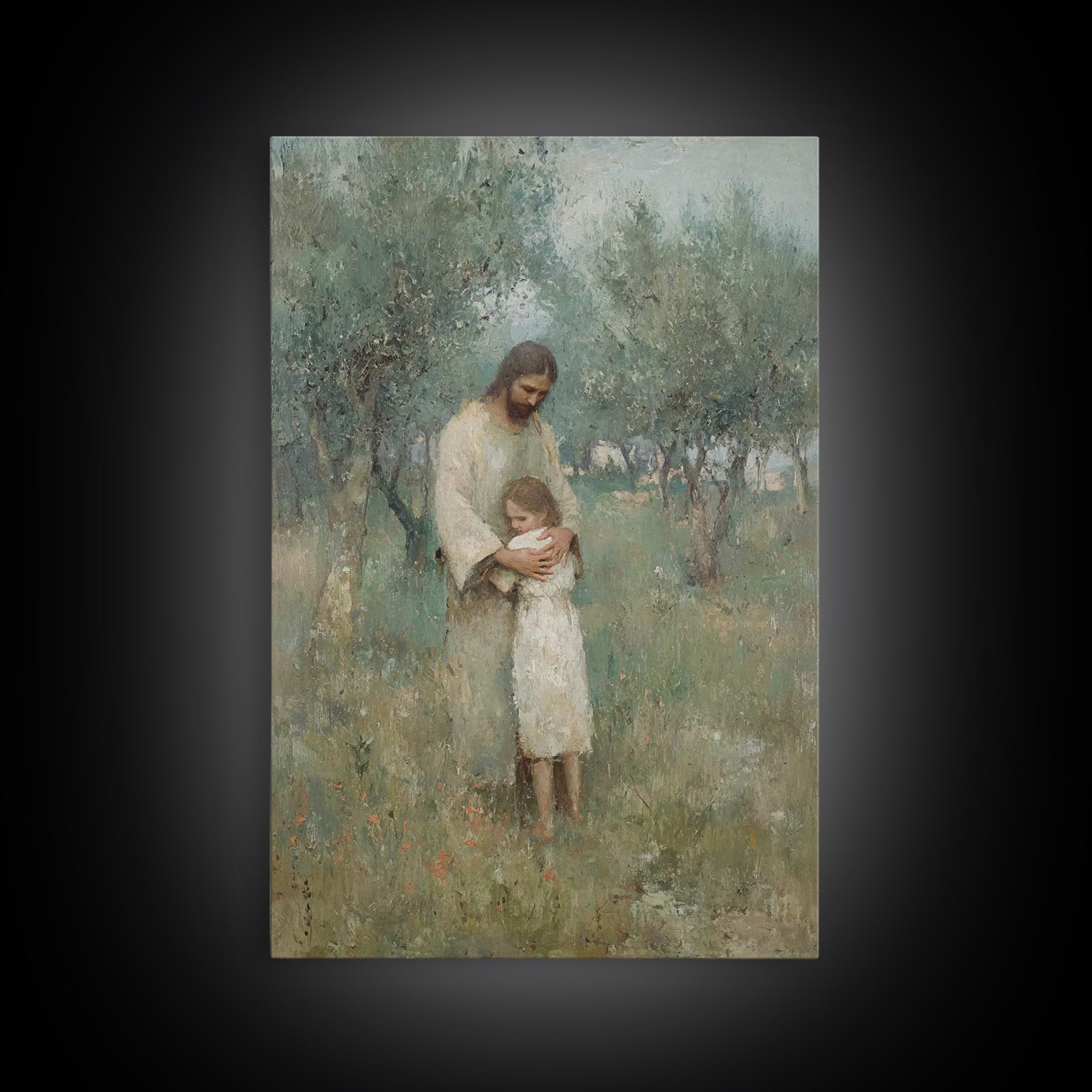 The Loving Shelter | Framed Canvas Print | Jesus Painting | Christian Wall Art | Christian Art Print | Modern Christian Art | Christian Gif