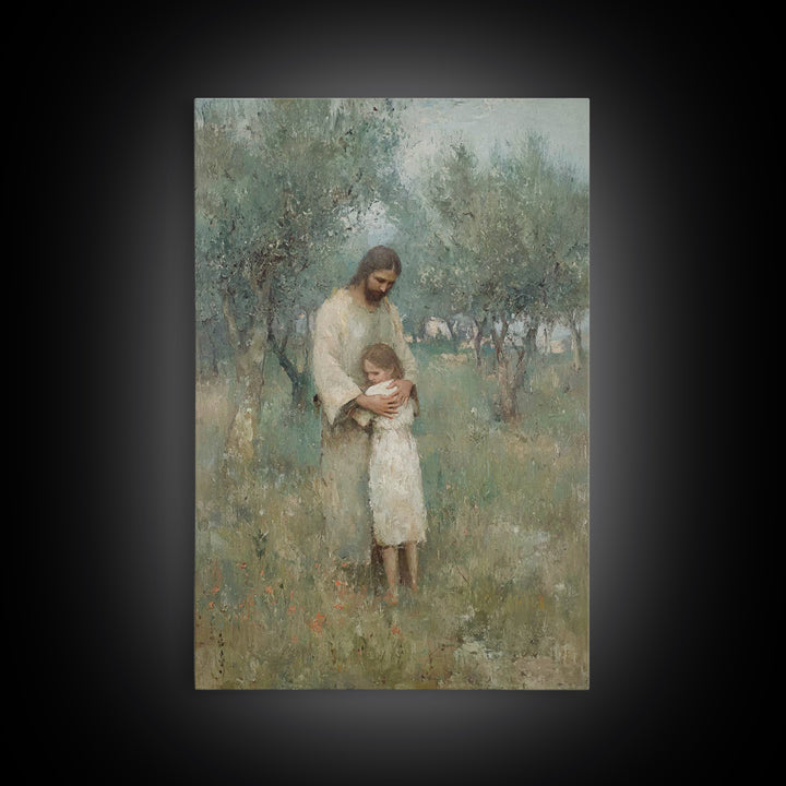 The Loving Shelter | Framed Canvas Print | Jesus Painting | Christian Wall Art | Christian Art Print | Modern Christian Art | Christian Gif