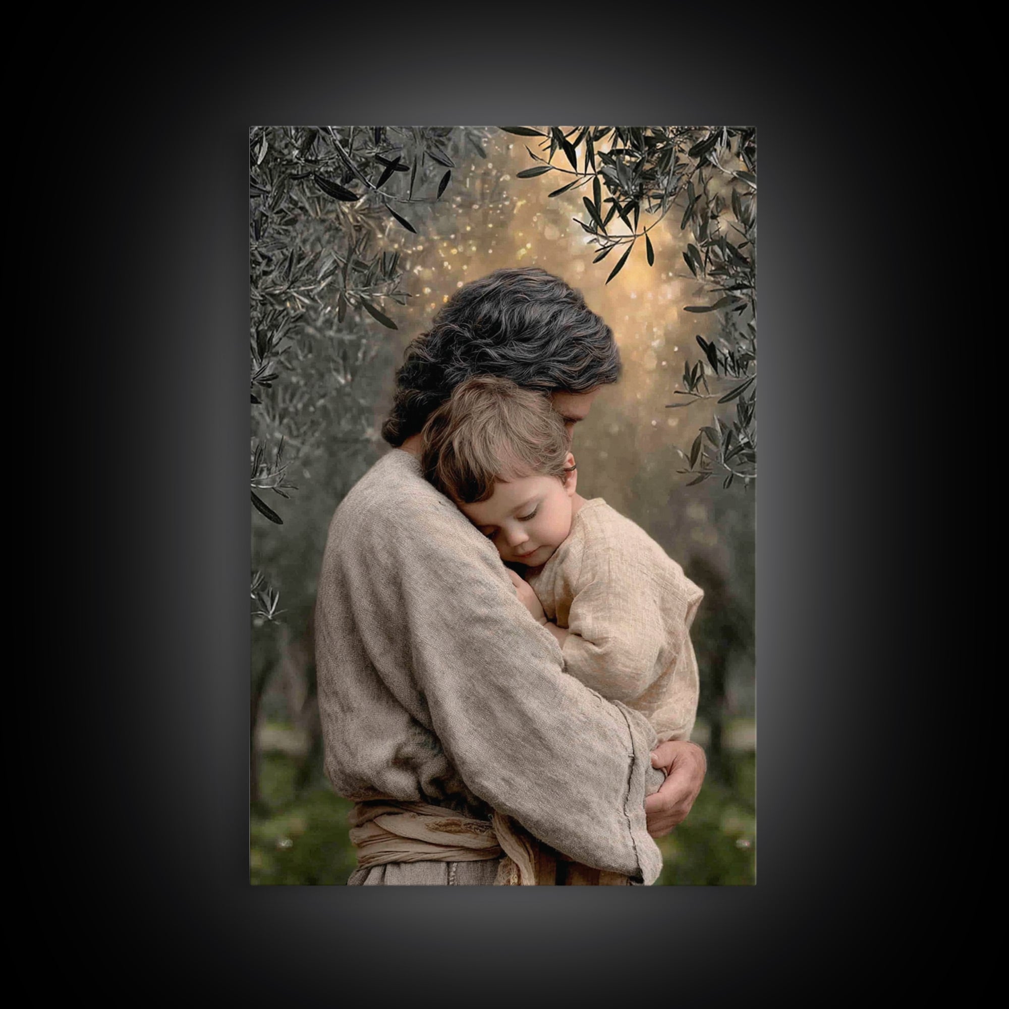 Quiet Orchard Peace | Framed Canvas Print | Christian Art Painting | Jesus Wall Art | Subtle Christian Art | Christian Decor | Large Christ