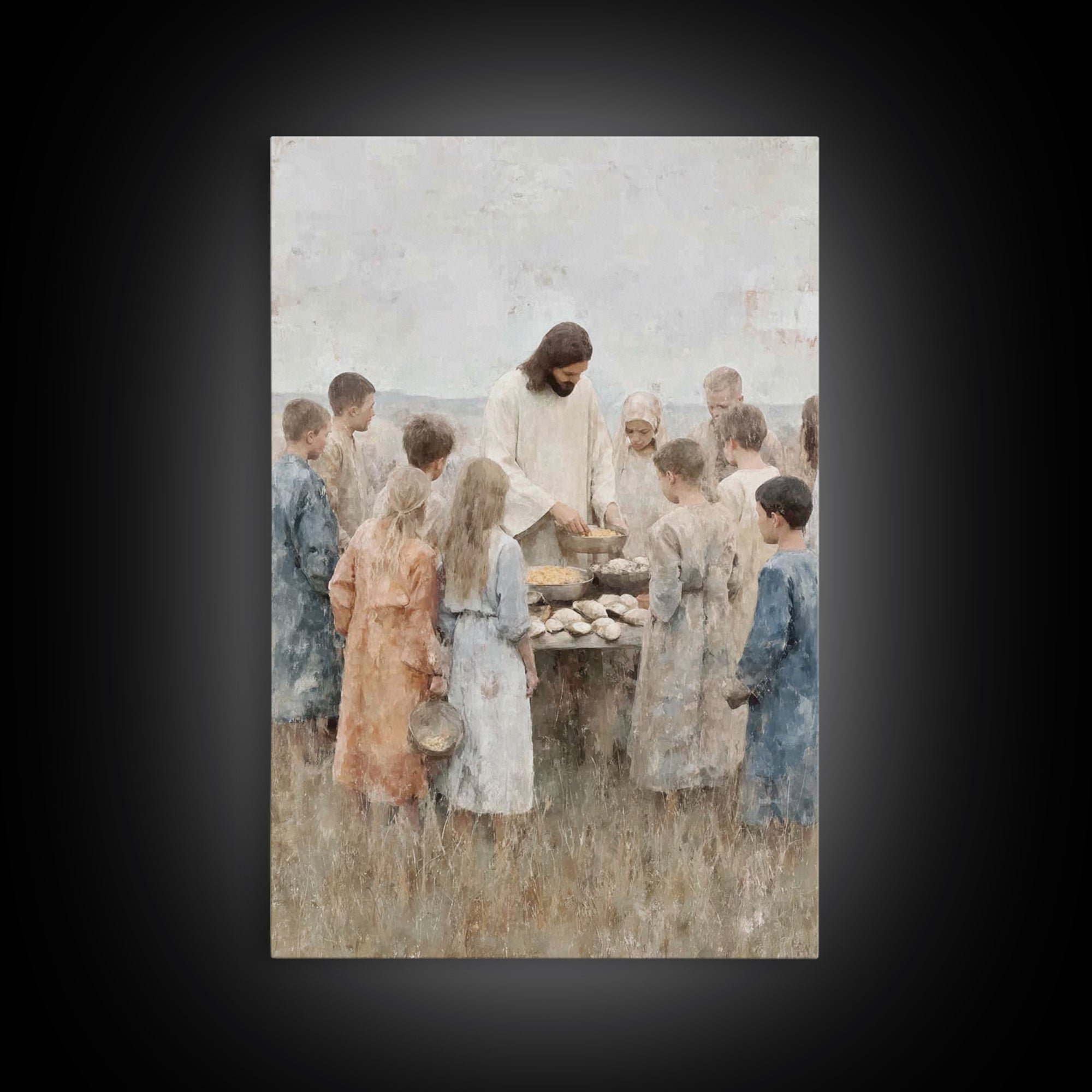 Gathered Blessings, Framed Canvas Print, Christian Art Canvas, Jesus Painting, Christian Wall Art, Subtle Christian Art, Christian Gift