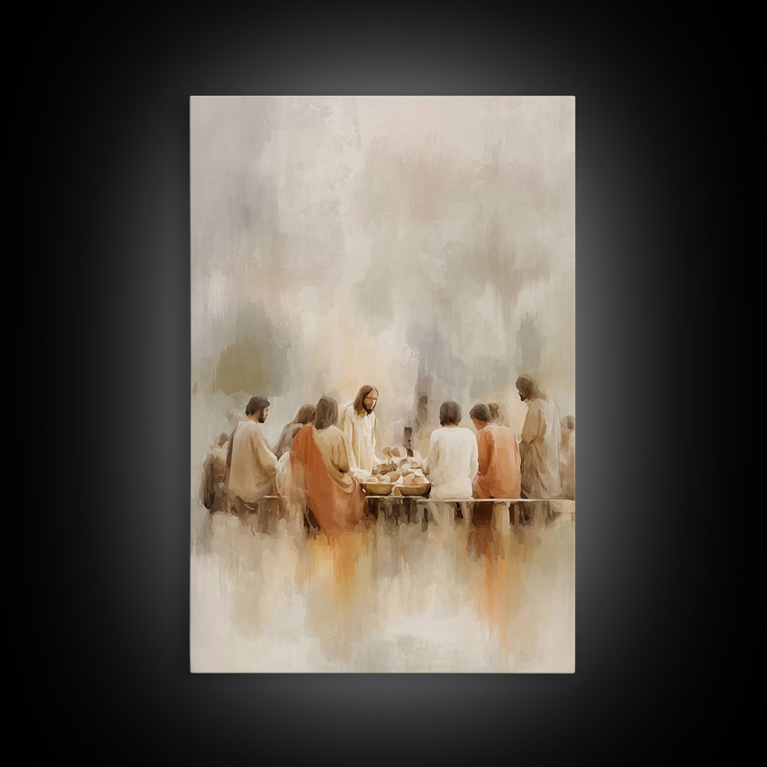 Sacred Supper Light – Framed Canvas Print – Christian Art Print – Jesus Canvas Art – Christian Wall Art – Large Christian Painting – Christ