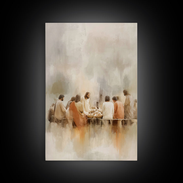 Sacred Supper Light – Framed Canvas Print – Christian Art Print – Jesus Canvas Art – Christian Wall Art – Large Christian Painting – Christ
