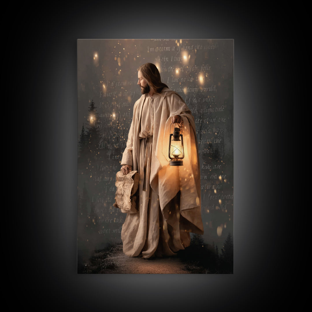 Guiding Through Night – Framed Canvas Print – Christian Wall Art – Christian Gift Ideas – Christian Art Print – Jesus Painting – Christian