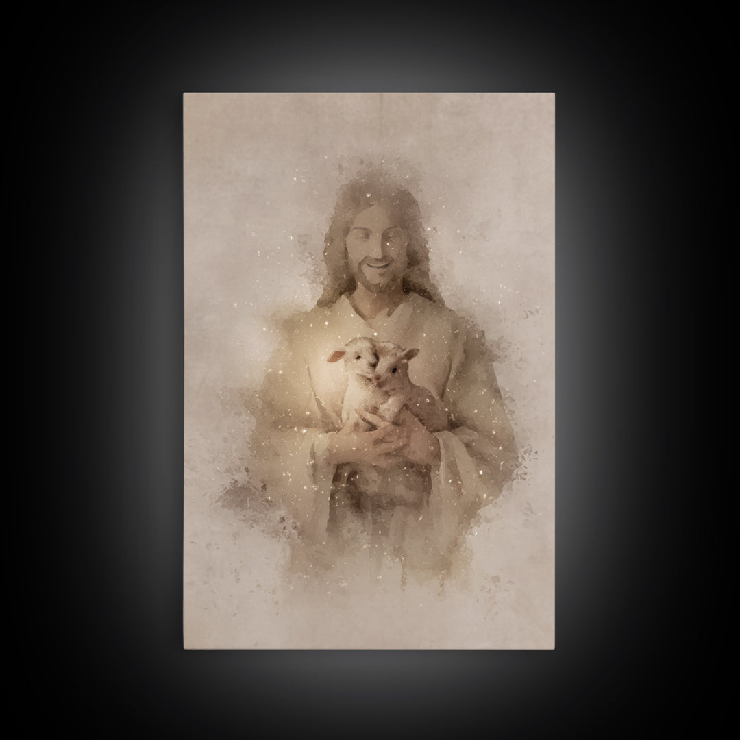 Gentle Shepherd Love – Framed Canvas Print – Jesus Painting – Christian Wall Art – Christian Decor – Christian Gift Ideas – Christian Art P