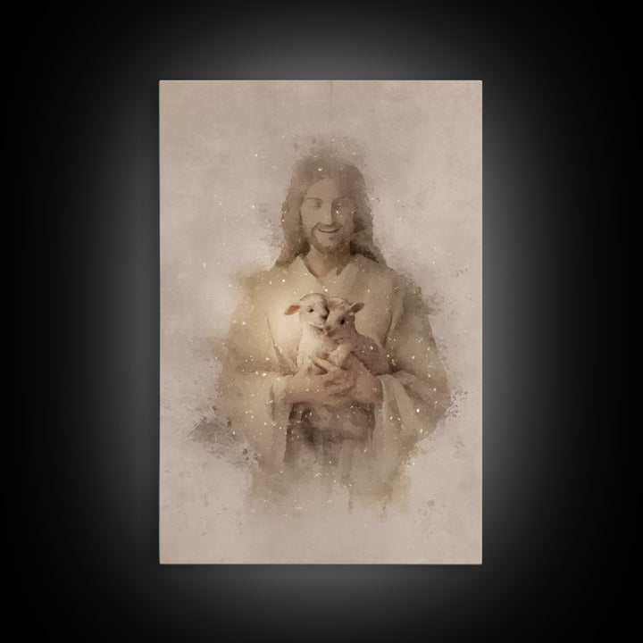 Gentle Shepherd Love – Framed Canvas Print – Jesus Painting – Christian Wall Art – Christian Decor – Christian Gift Ideas – Christian Art P