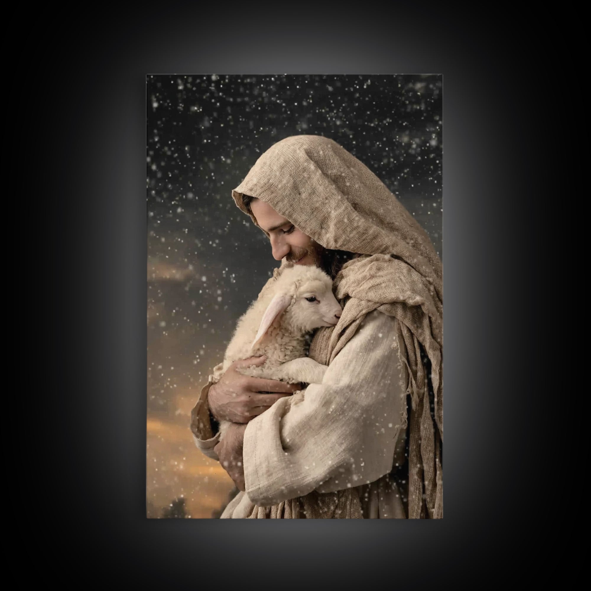 Shepherd’s Embrace – Framed Canvas Print – Jesus Painting – Christian Wall Art – Christian Art Canvas – Christian Art Print – Christian Gif