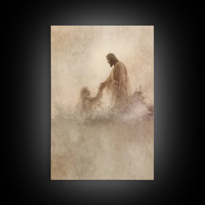 Saving Hand – Framed Canvas Print – Christian Wall Art – Jesus Painting – Christian Art Canvas – Christian Art Print – Christian Decoration