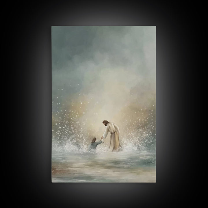 Rescued by Grace – Framed Canvas Print – Jesus Painting – Christian Art Canvas – Christian Wall Art – Christian Gift Ideas – Christian Art