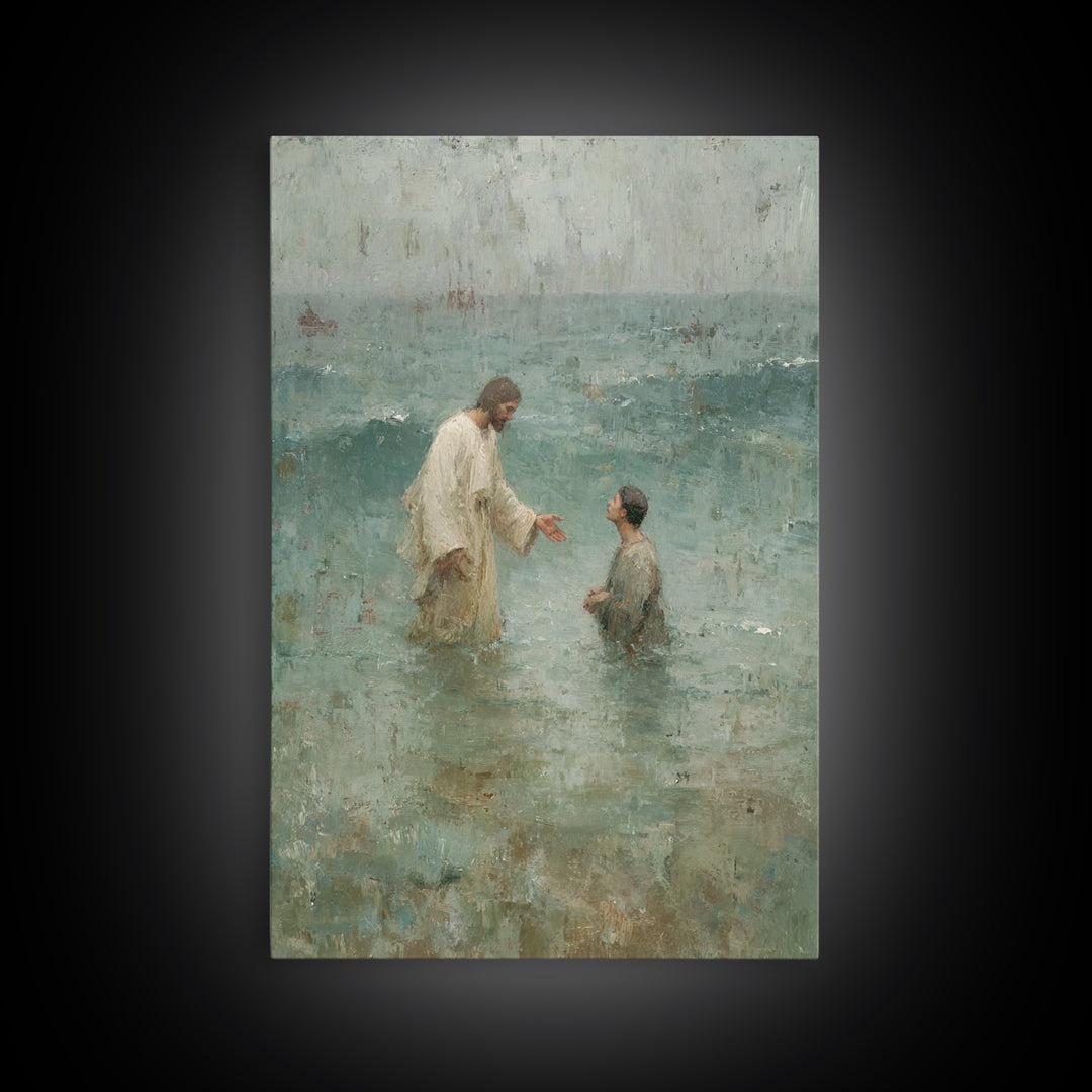 Waves Of Faith | Framed Canvas Print | Jesus Canvas Art | Christian Wall Art | Large Jesus Painting | Christian Art Print | Christian Decor