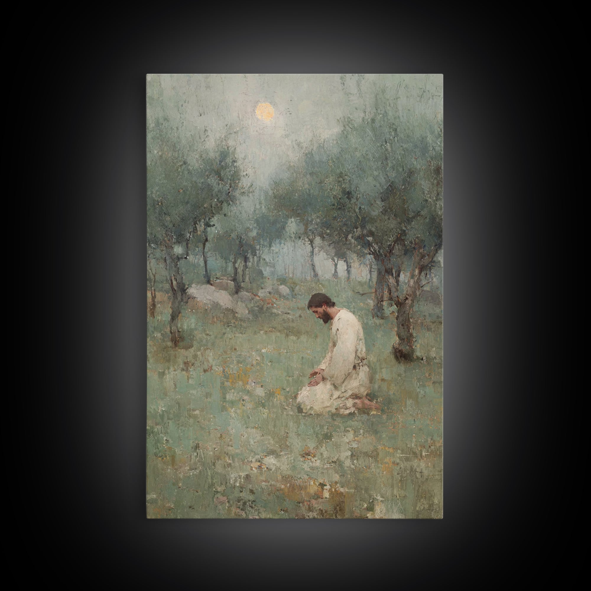 Garden Of Prayer – Framed Canvas Print – Christian Art Work – Jesus Painting – Christian Wall Art – Subtle Christian Art – Christian Decora