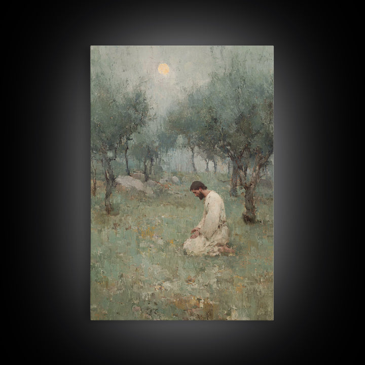 Garden Of Prayer – Framed Canvas Print – Christian Art Work – Jesus Painting – Christian Wall Art – Subtle Christian Art – Christian Decora