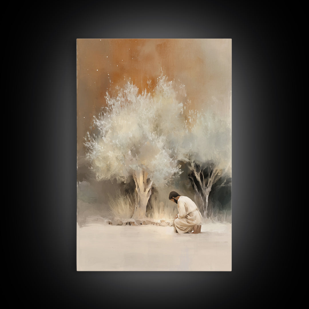 Silent Grove Light | Framed Canvas Print | Christian Art Canvas | Jesus Painting | Minimalist Christian Art | Christian Wall Art | Christia