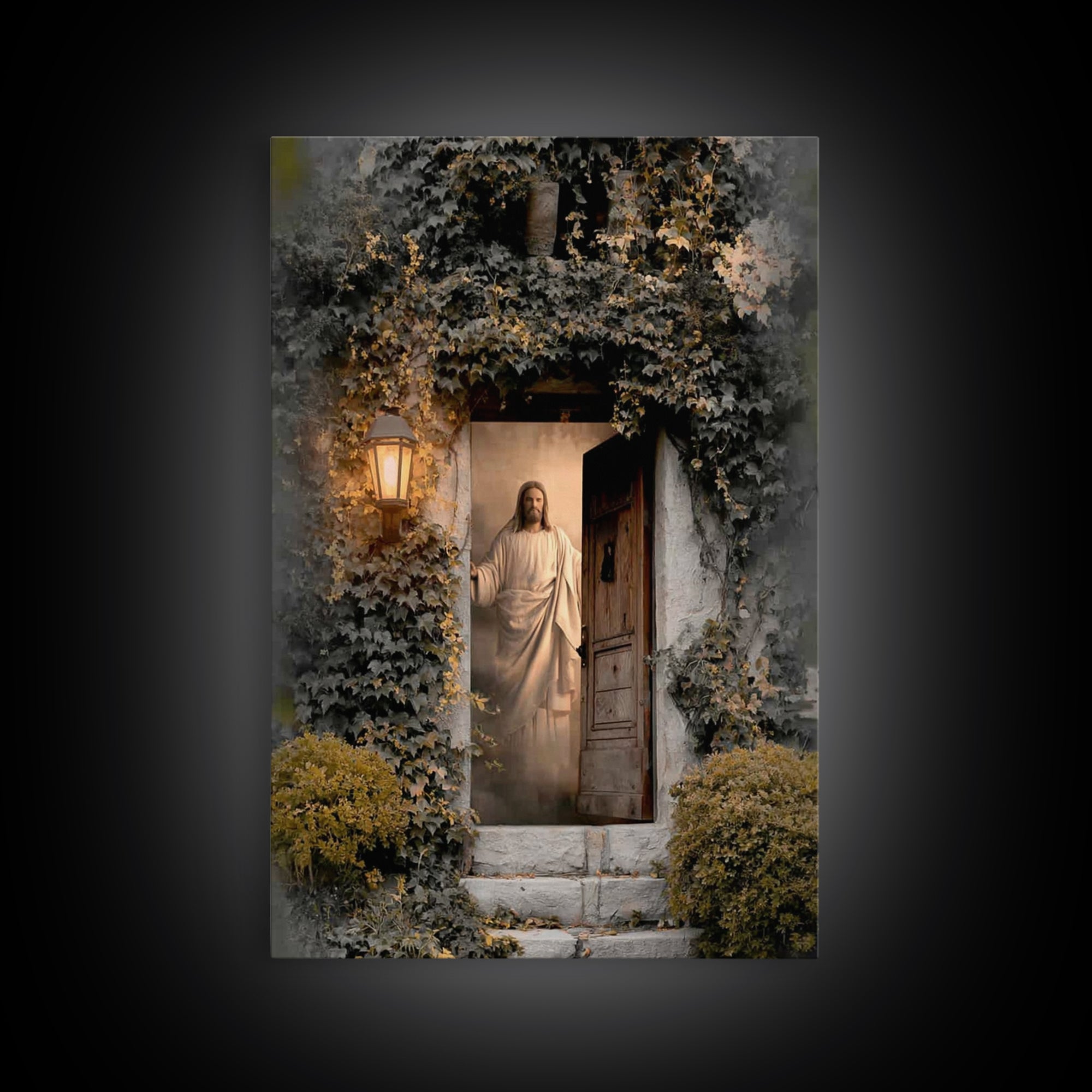 Radiant Threshold Light, Framed Canvas Print, Christian Wall Art, Jesus Canvas Art, Large Christian Painting, Christian Art Work, Christian