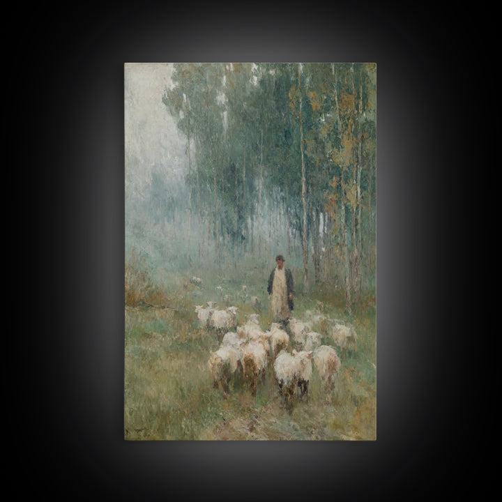 Peaceful Field Journey | Framed Canvas Print | Christian Art Canvas | Christian Painting | Subtle Christian Art | Pastoral Scenery | Christ