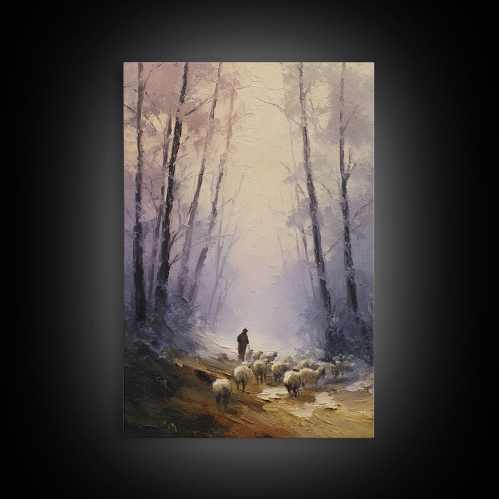 Morning Shepherd Path – Framed Canvas Print – Christian Wall Art – Christian Art Canvas – Pastoral Scenery – Jesus Painting – Christian Chr