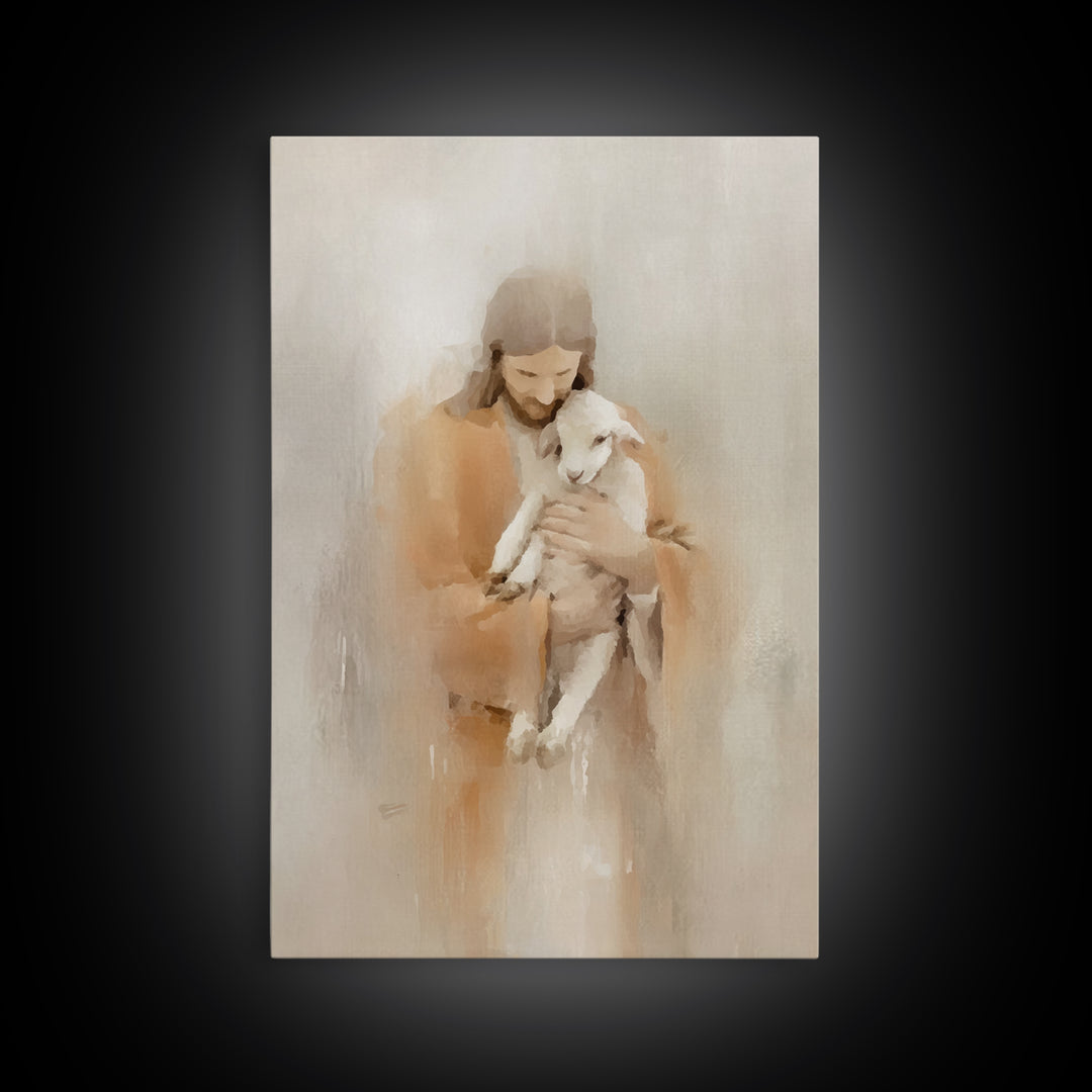 Twilight Shepherd Peace – Framed Canvas Print – Christian Wall Art – Christian Art Canvas – Jesus Painting – Moody Christmas Art – Christia