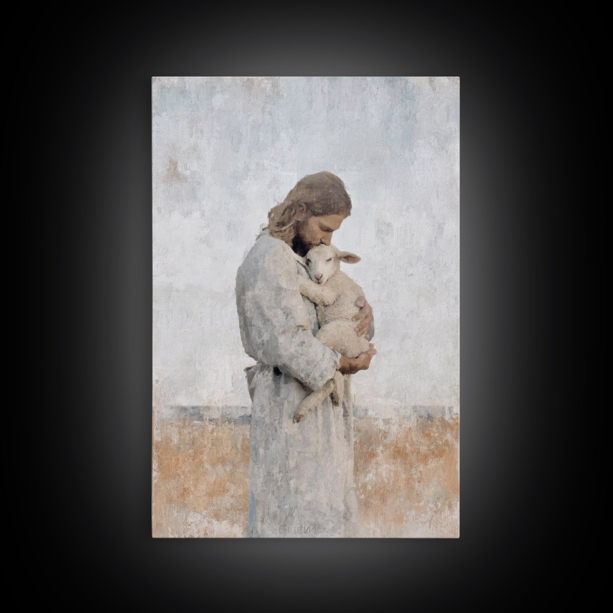 Heavenly Lamb Embrace – Framed Canvas Print – Christian Art Canvas – Jesus Painting – Christian Wall Art – Large Christian Art – Christian