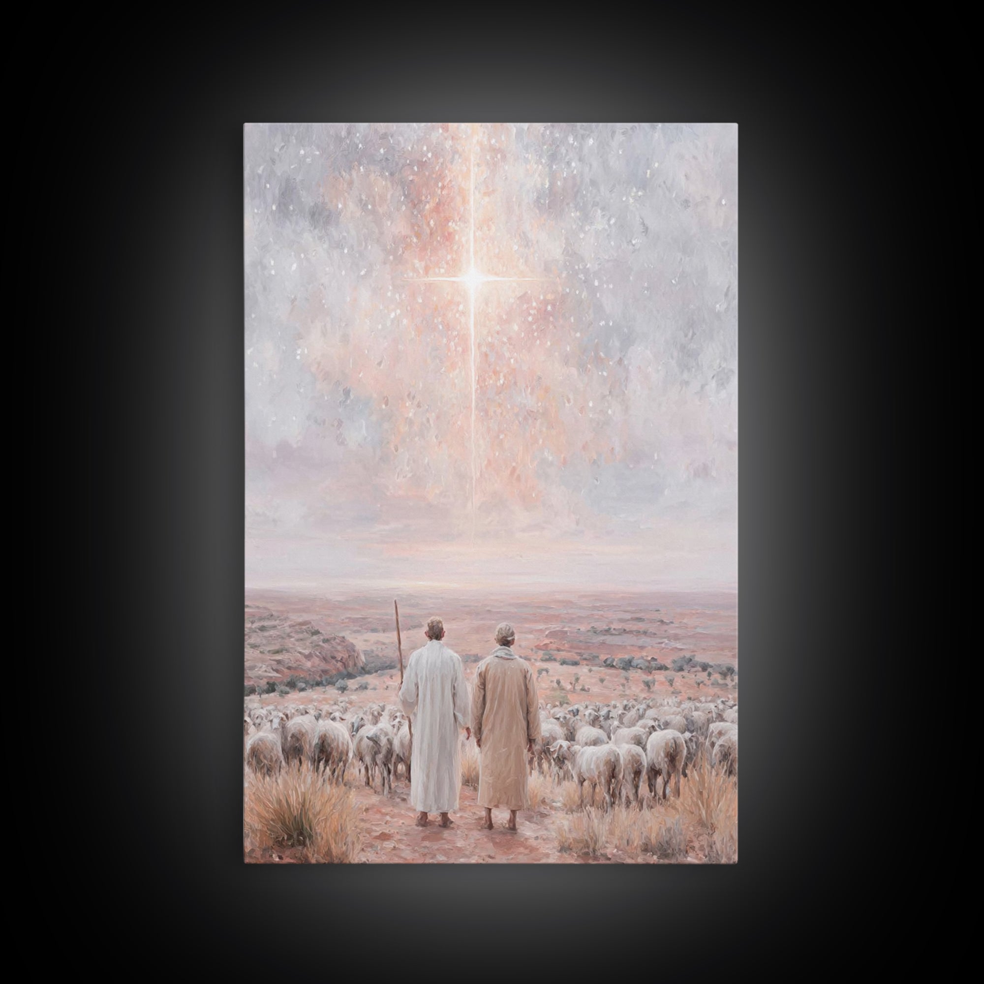 Radiant Sky Promise, Framed Canvas Print, Christian Wall Art, Christian Christmas Art, Christmas Art Prints, Christian Art Canvas