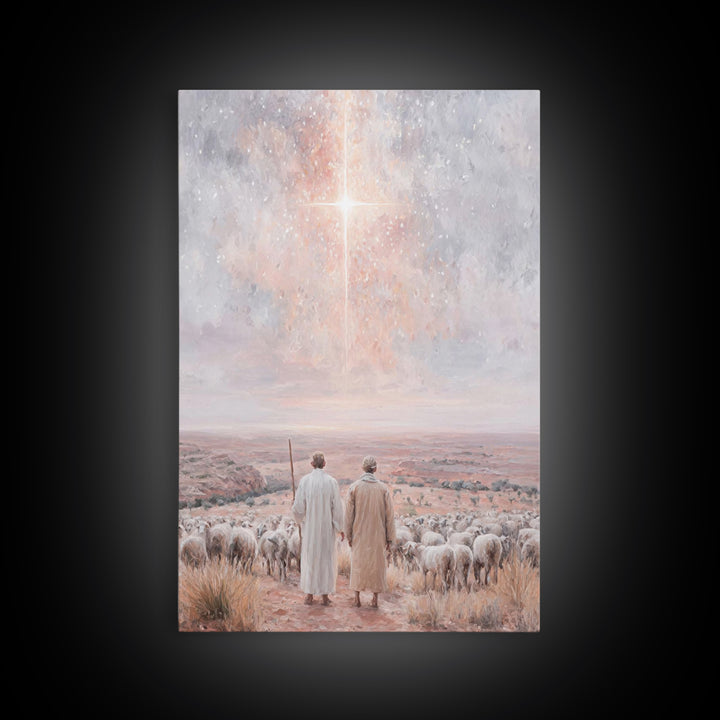 Radiant Sky Promise, Framed Canvas Print, Christian Wall Art, Christian Christmas Art, Christmas Art Prints, Christian Art Canvas