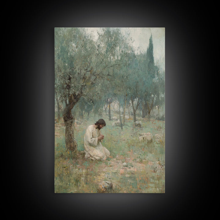 Garden Of Prayer, Framed Canvas Print, Christian Wall Art, Christian Art Canvas, Jesus Painting, Subtle Christian Art, Christian Gift