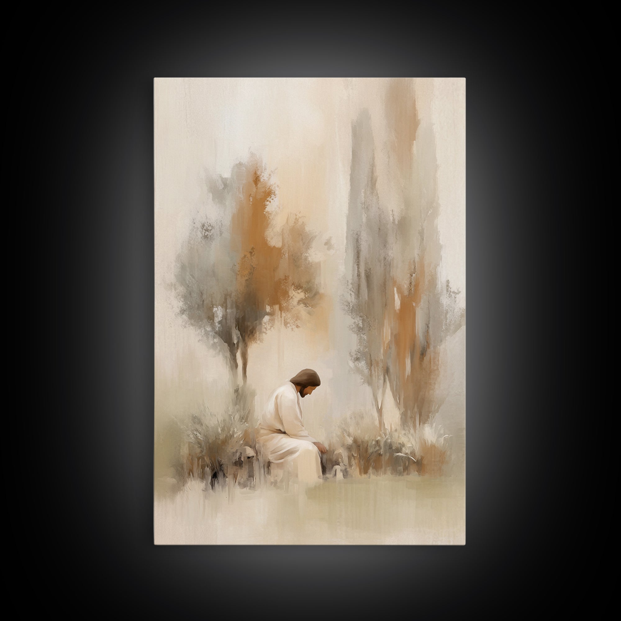 Stillness And Grace, Framed Canvas Print, Minimalist Christian Art, Christian Wall Art, Jesus Painting, Christian Art Print, Unique Christi