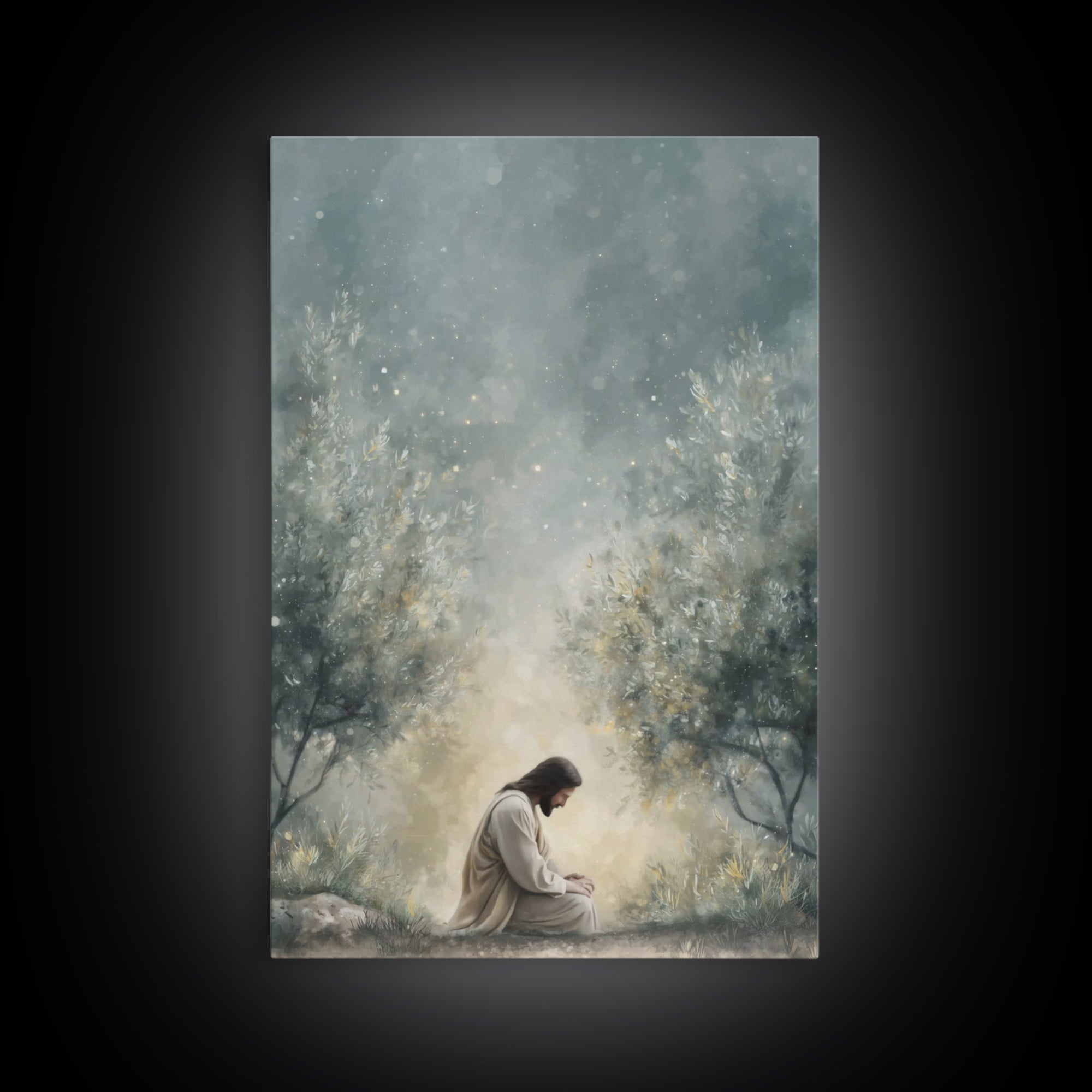 Olive Grove Reverence, Framed Canvas Print, Christian Art Canvas, Subtle Christian Art, Christian Wall Art, Jesus Painting, Christian Gift