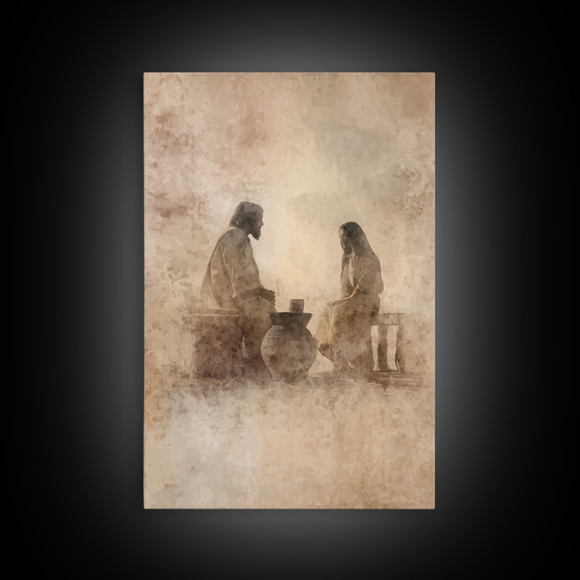 Quiet Well Meeting – Framed Canvas Print – Christian Wall Art – Christian Art Canvas – Jesus Painting – Modern Christian Art – Christian Gi