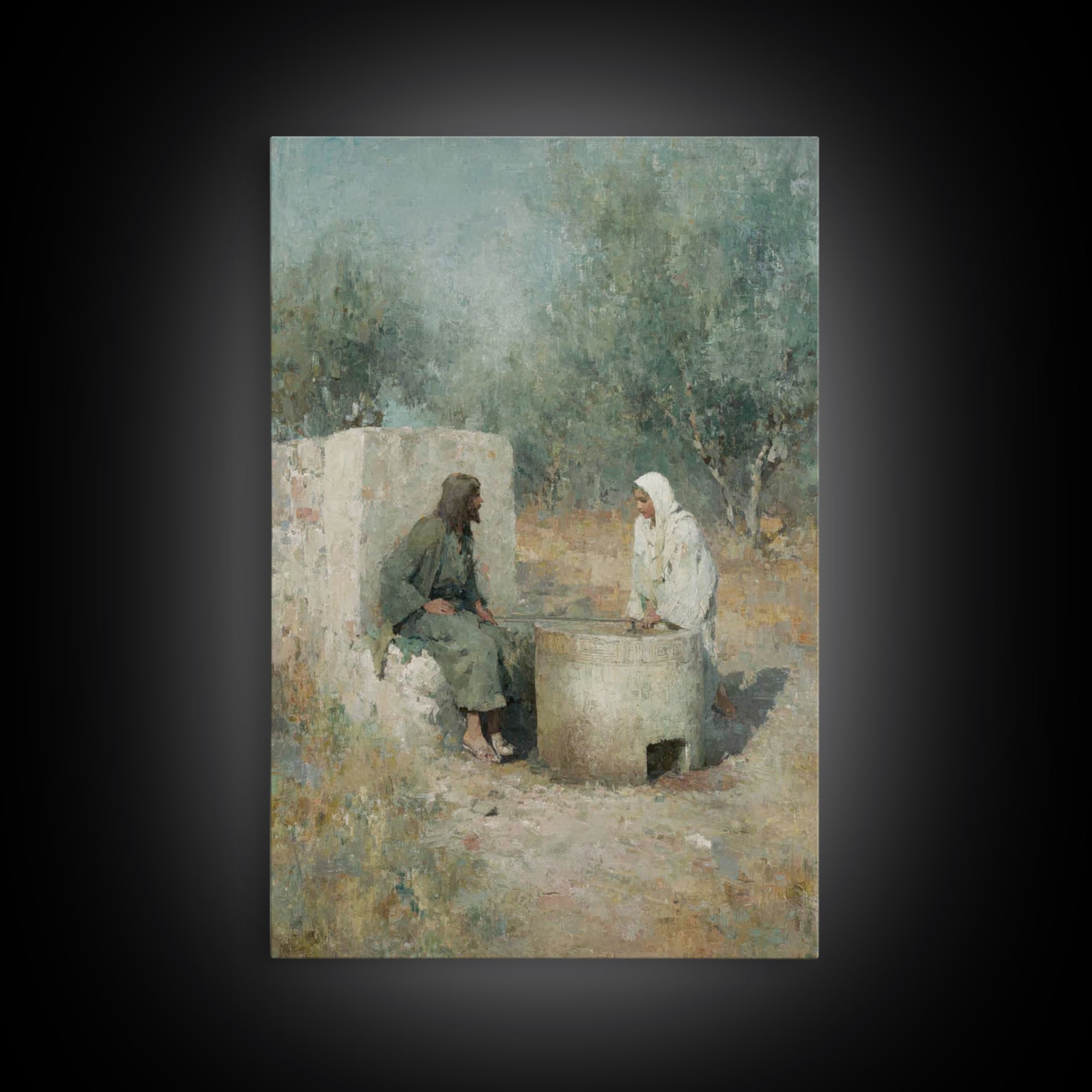 Teaching By The Well – Framed Canvas Print – Jesus Painting – Christian Wall Art – Christian Art – Christian Gift Ideas – Christian Art Can
