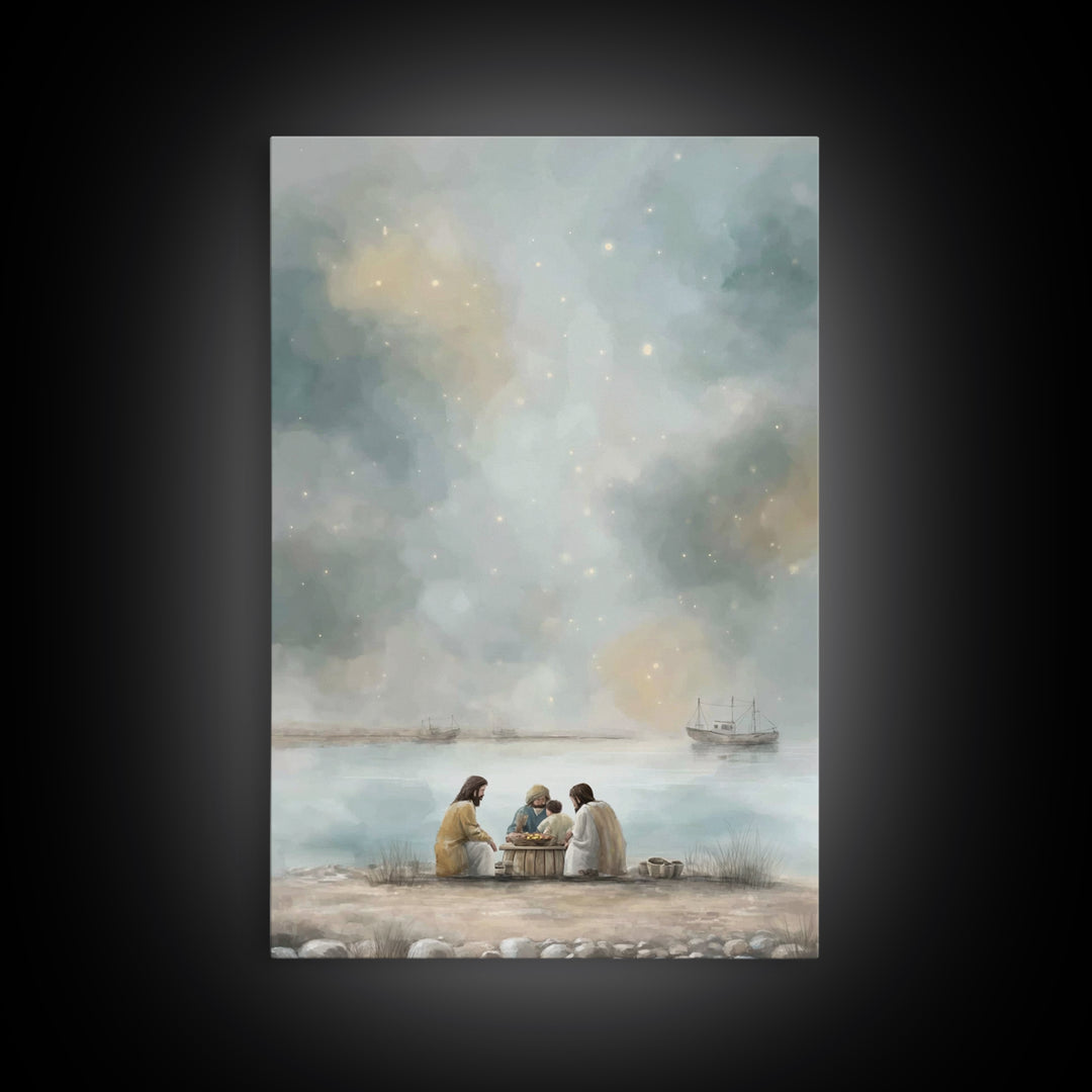 Harbor Morning Grace – Framed Canvas Print – Christian Wall Art – Jesus Painting – Christian Art Canvas – Christian Decor – Christmas Art –