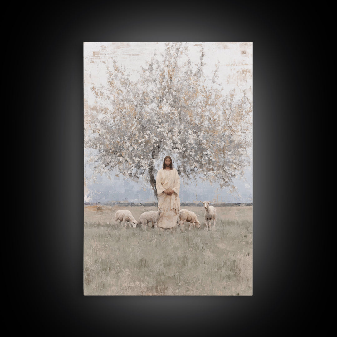 Shepherd Of Peace | Framed Canvas Print | Christian Art Canvas | Christian Wall Art | Jesus Painting | Minimalist Christian Art | Christian
