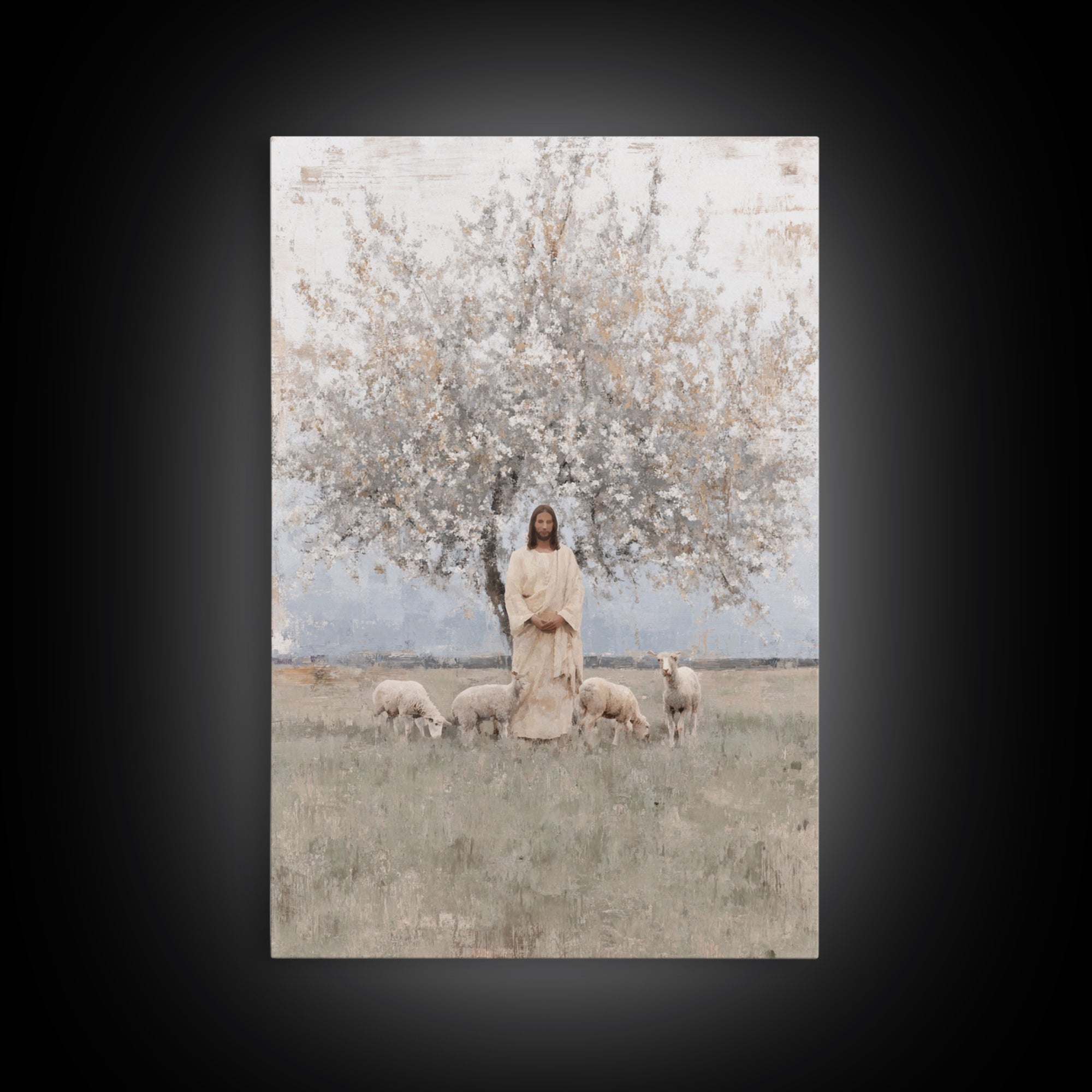 Shepherd Of Peace | Framed Canvas Print | Christian Art Canvas | Christian Wall Art | Jesus Painting | Minimalist Christian Art | Christian