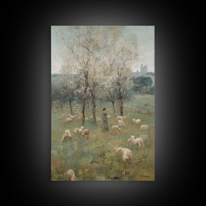 Spring Pasture Calm – Framed Canvas Print – Christian Art Canvas – Christian Wall Art – Christian Painting – Subtle Christian Art – Christi
