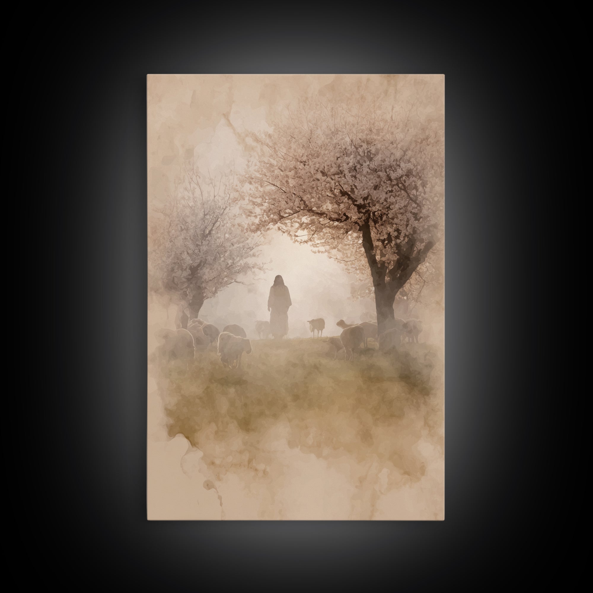 Dawn Shepherd Silhouette | Framed Canvas Print | Christian Wall Art | Christian Art Canvas | Jesus Painting | Subtle Christian Art | Christ