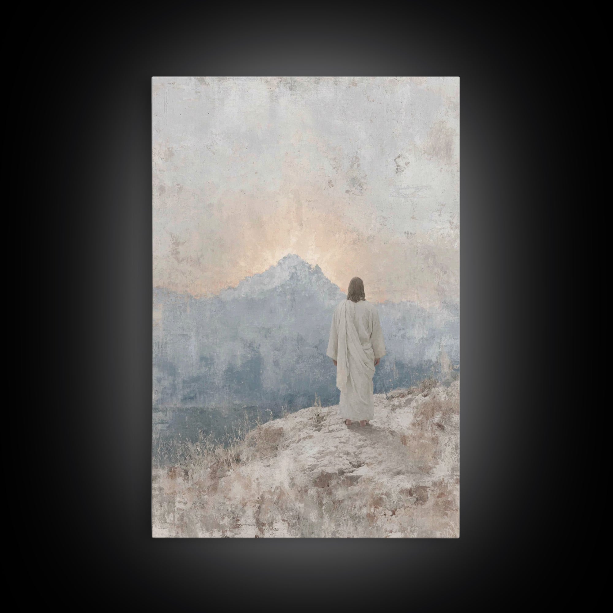 Mountain Dawn Hope | Framed Canvas Print | Christian Wall Art | Christian Art Canvas | Jesus Painting | Subtle Christian Art | Christian De