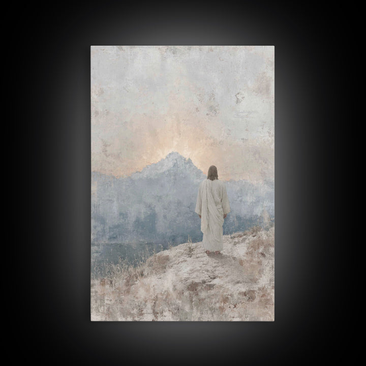 Mountain Dawn Hope | Framed Canvas Print | Christian Wall Art | Christian Art Canvas | Jesus Painting | Subtle Christian Art | Christian De