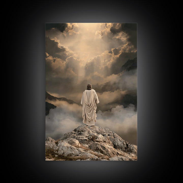 Summit Light Prayer, Framed Canvas Print, Christian Art Canvas, Christian Wall Art, Jesus Painting, Moody Christian Art, Christian Decor, C