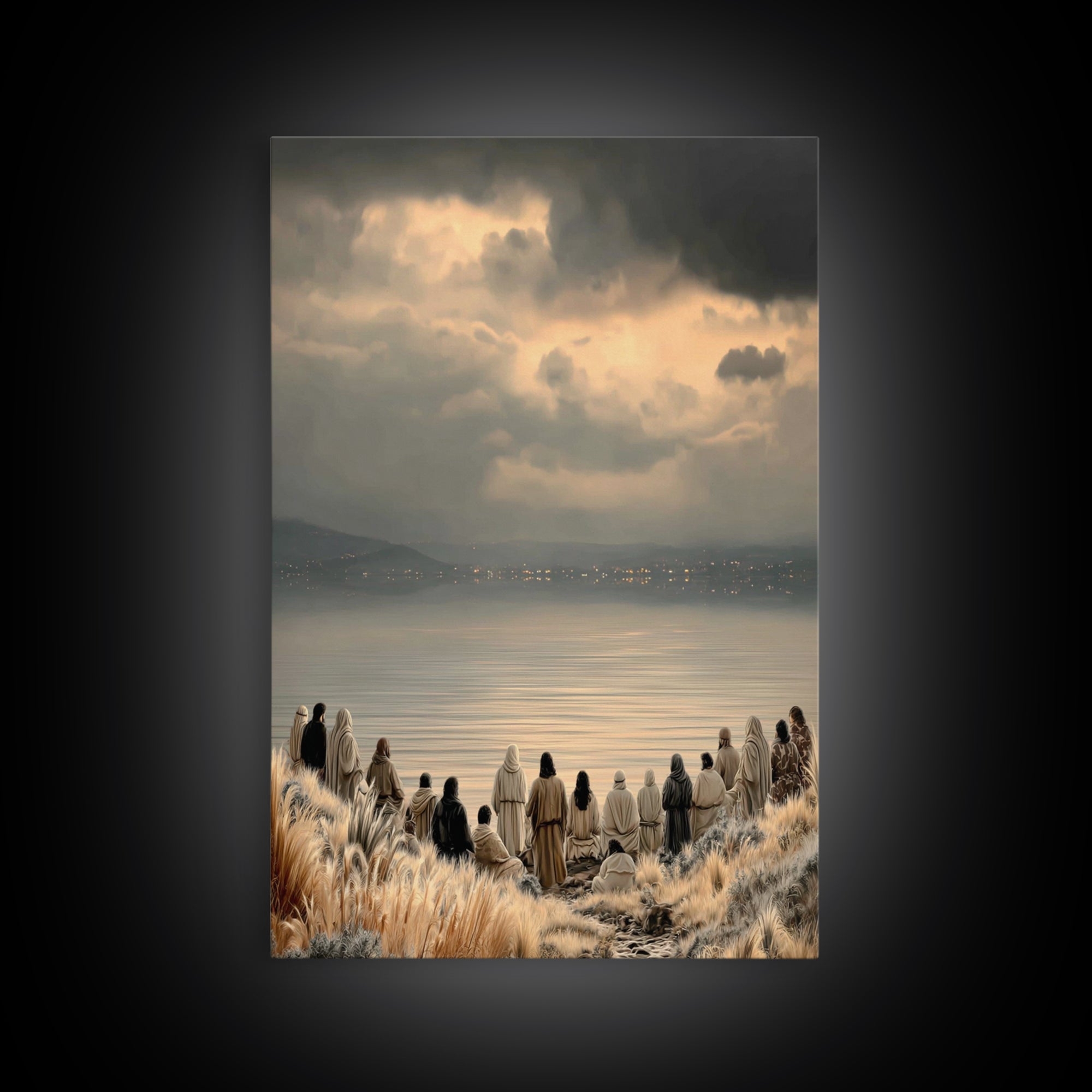 Twilight Gathering Calm, Framed Canvas Print, Christian Art Canvas, Christian Wall Art, Jesus Painting, Christian Art, Christian Decor, Moo