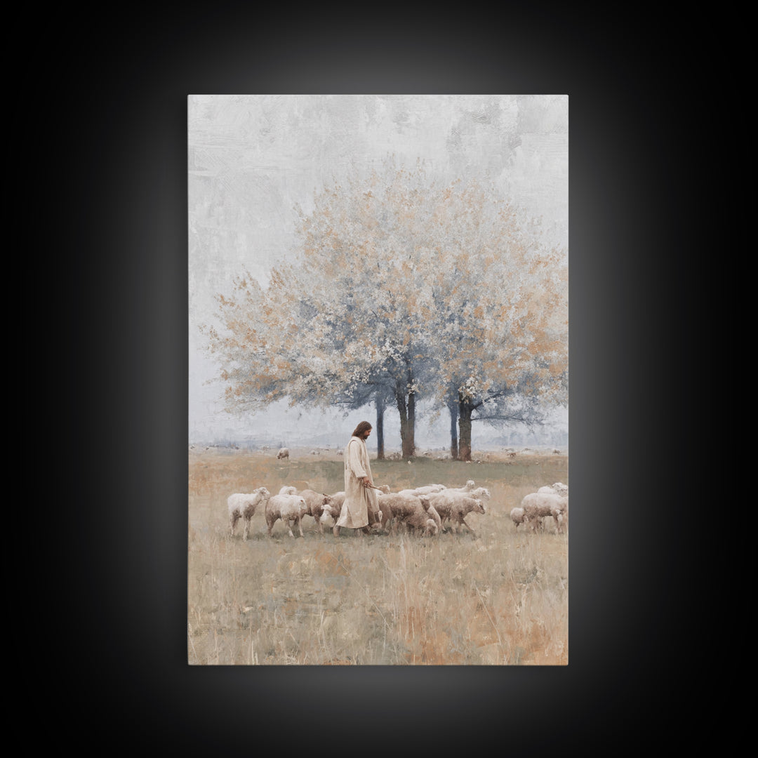 Pastoral Shepherd Path | Framed Canvas Print | Jesus Painting | Christian Wall Art | Christian Art Canvas | Christian Decor | Large Christi