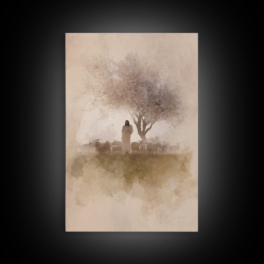 Morning Shepherd Calm – Framed Canvas Print – Christian Art Canvas – Jesus Painting – Christian Wall Art – Christian Christmas Art – Christ